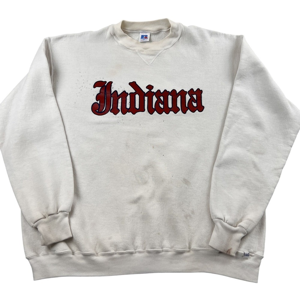 Vtg 90's Russell Athletic Indiana Crewneck Sweatshirt 2XL White USA Old English
